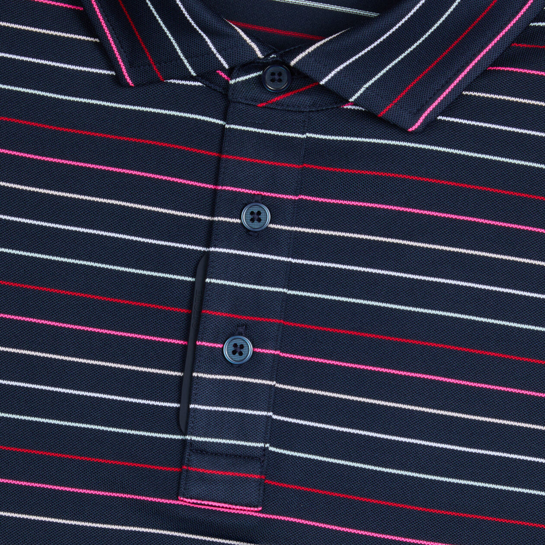 G/FORE MEN'SMULTI STRIPE TECH PIQUÉ PERFORMANCE POLO - TWILIGHT / LAVA