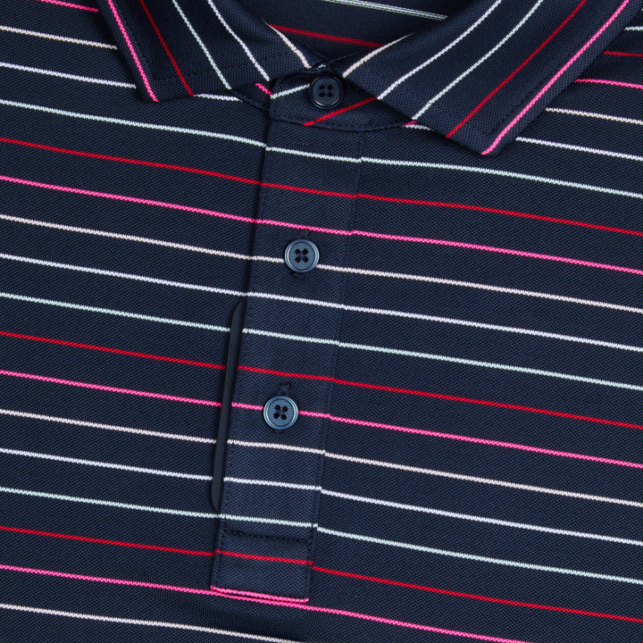 G/FORE MEN'SMULTI STRIPE TECH PIQUÉ PERFORMANCE POLO - TWILIGHT / LAVA