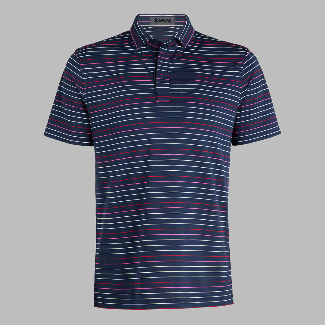 G/FORE MEN'SMULTI STRIPE TECH PIQUÉ PERFORMANCE POLO - TWILIGHT / LAVA