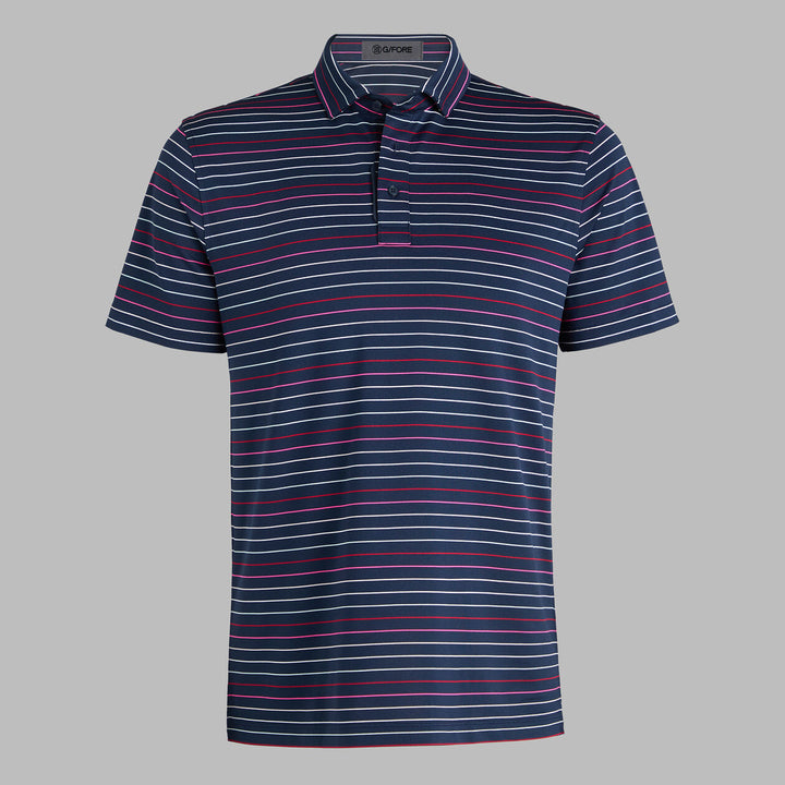 G/FORE MEN'SMULTI STRIPE TECH PIQUÉ PERFORMANCE POLO - TWILIGHT / LAVA