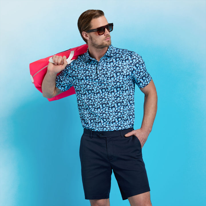 G/FORE MEN'S OPTIC FLORAL TECH JERSEY POLO - BREEZE