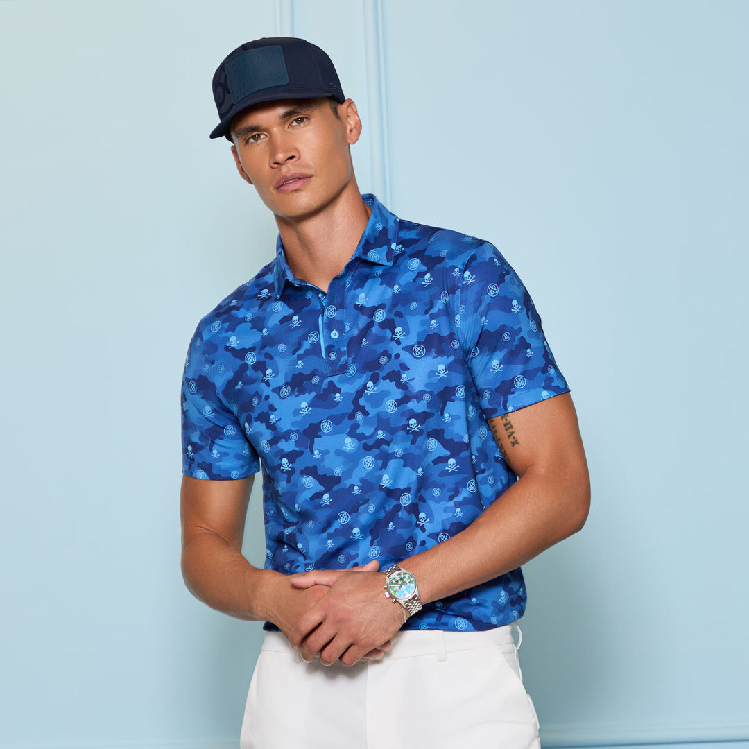 G/FORE MEN'S ICON CAMO TECH JERSEY POLO - AZUL