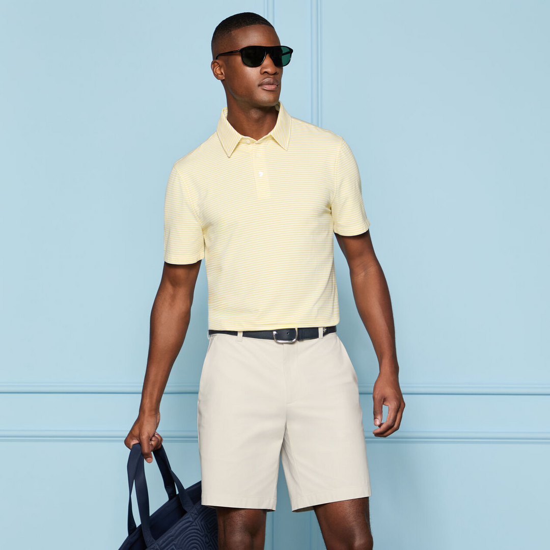 G/FORE MEN'S ALL PLAY STRIPE STRETCH KNIT POLO - CANARY