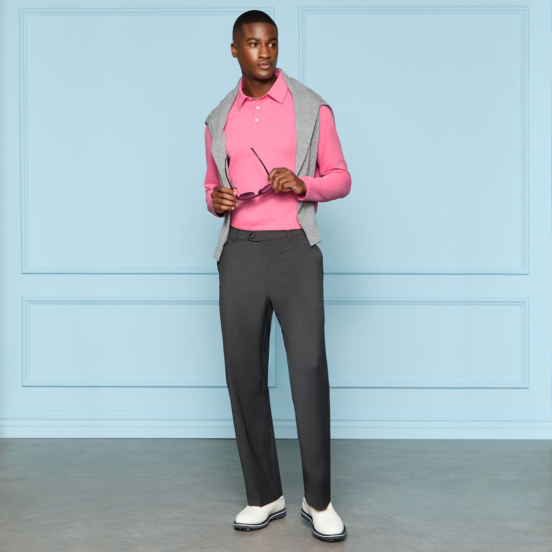 G/FORE MEN'S SUPER SOFT BRUSHED COTTON LONG SLEEVE POLO - KNOCKOUT PINK