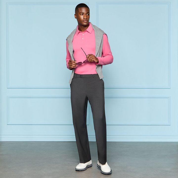 G/FORE MEN'S SUPER SOFT BRUSHED COTTON LONG SLEEVE POLO - KNOCKOUT PINK
