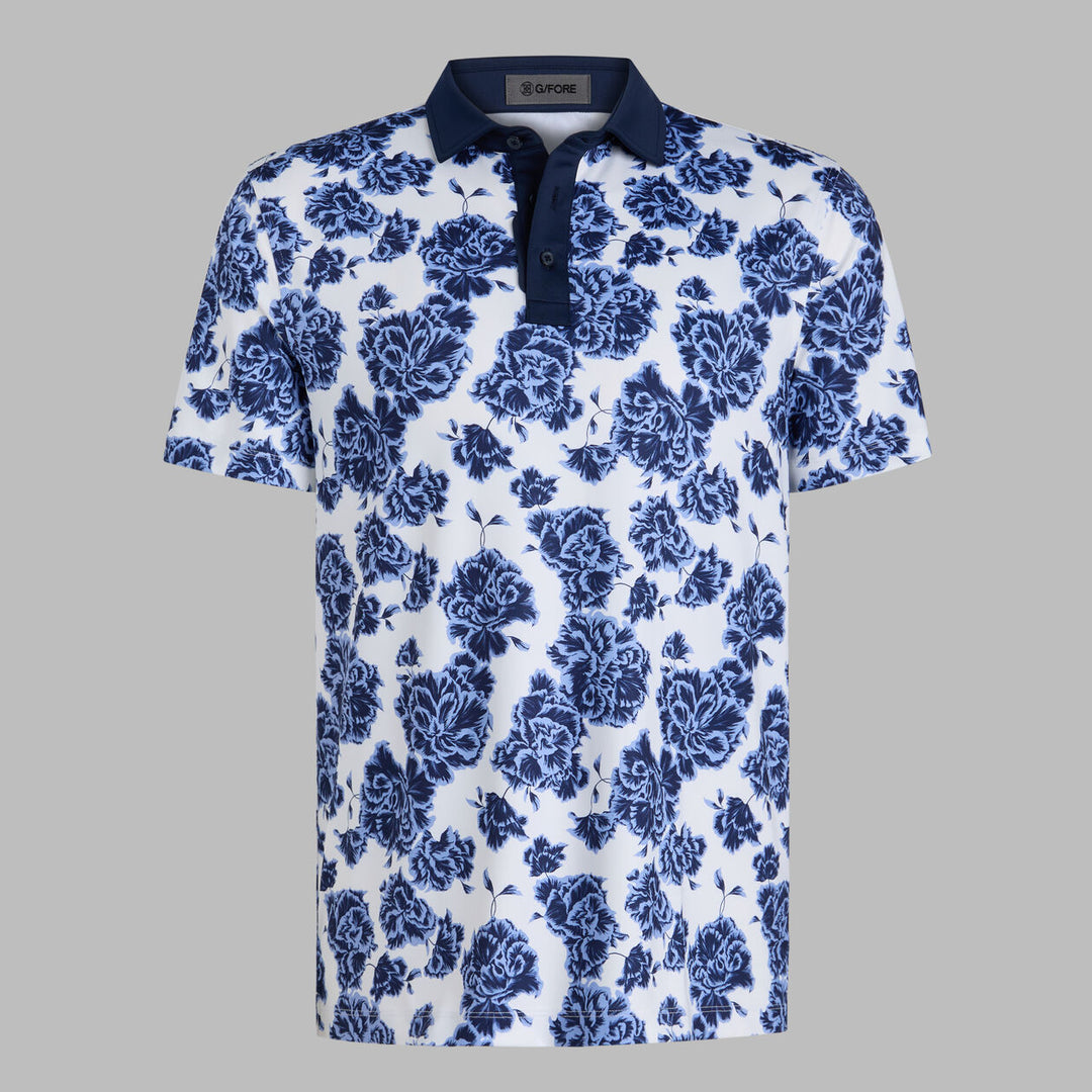 G/FORE MEN'S STAMPED FLORAL TECH JERSEY POLO - WILLOW
