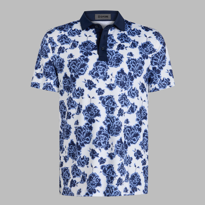 G/FORE MEN'S STAMPED FLORAL TECH JERSEY POLO - WILLOW