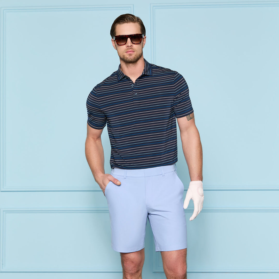 G/FORE MEN'S MULTI STRIPE TECH JERSEY POLO - TWILIGHT / BAJA