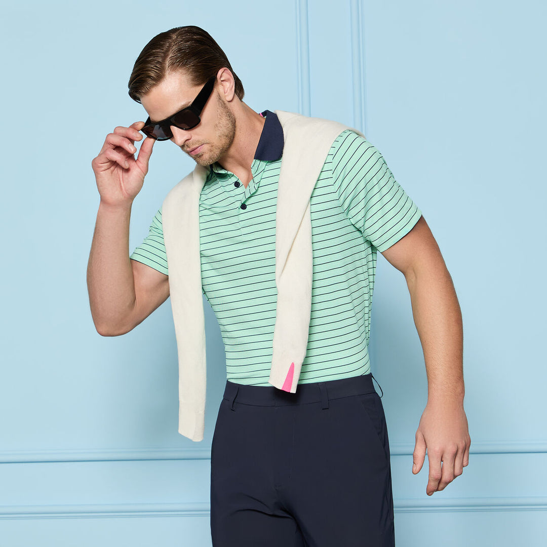 G/FORE MEN'S HERRINGBONE STRIPE TECH JERSEY POLO - CLOVER