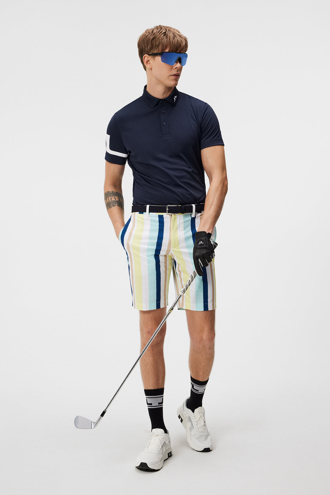 J.Lindeberg Mens Tim Print Shorts - Painted Stripe Wax Yellow