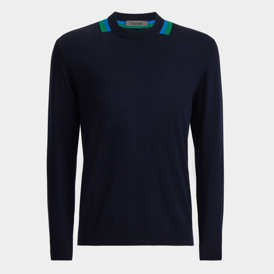 G/FORE MENS COLOURBLOCK INTARSIA CREWNECK MERINO WOOL SWEATER - TWILIGHT