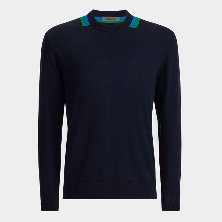 G/FORE MENS COLOURBLOCK INTARSIA CREWNECK MERINO WOOL SWEATER - TWILIGHT