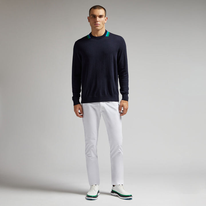G/FORE MENS COLOURBLOCK INTARSIA CREWNECK MERINO WOOL SWEATER - TWILIGHT