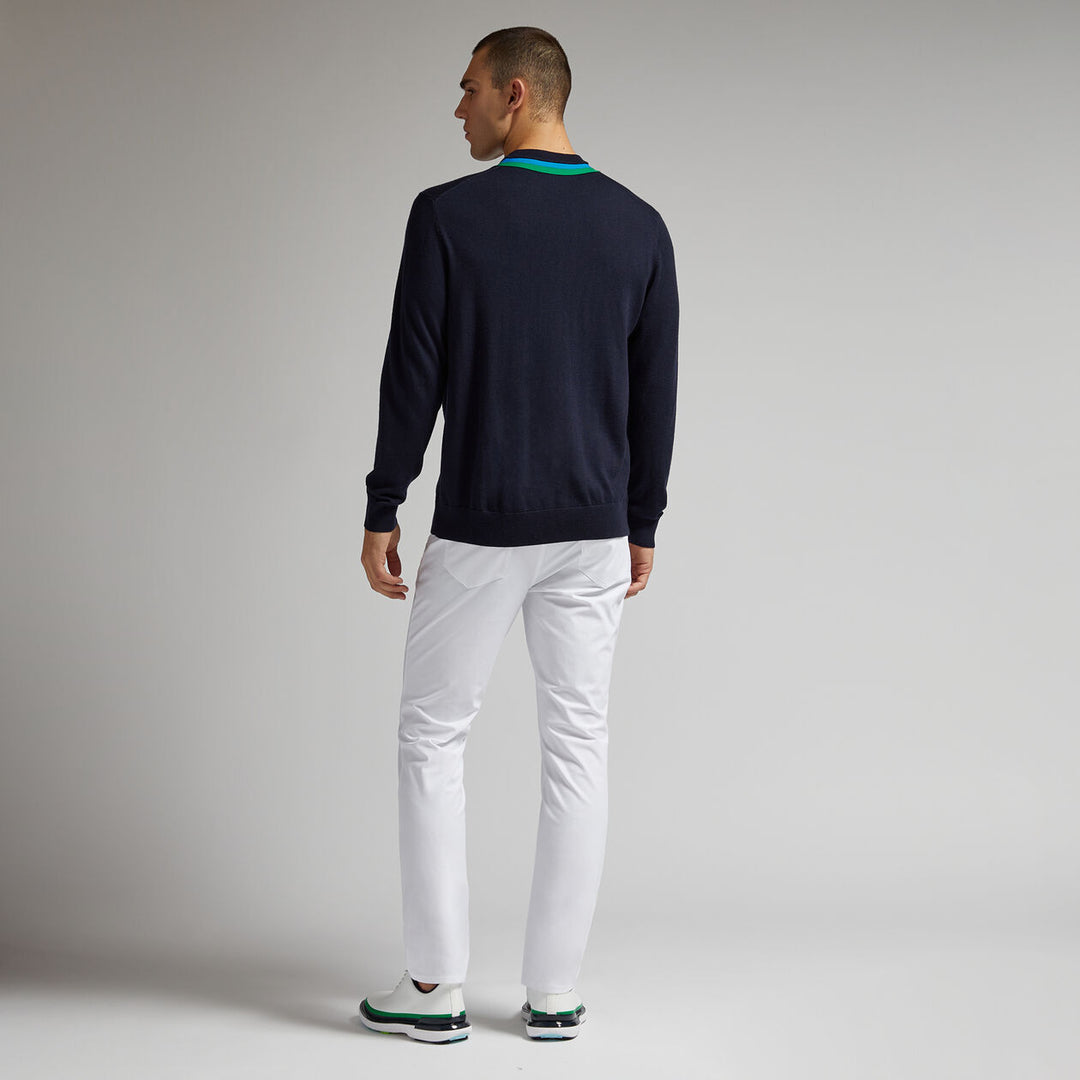 G/FORE MENS COLOURBLOCK INTARSIA CREWNECK MERINO WOOL SWEATER - TWILIGHT