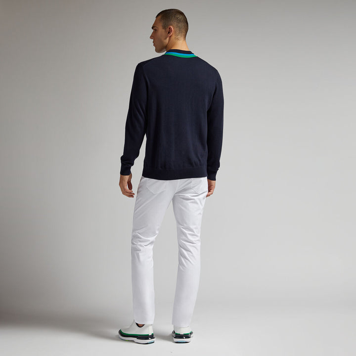 G/FORE MENS COLOURBLOCK INTARSIA CREWNECK MERINO WOOL SWEATER - TWILIGHT