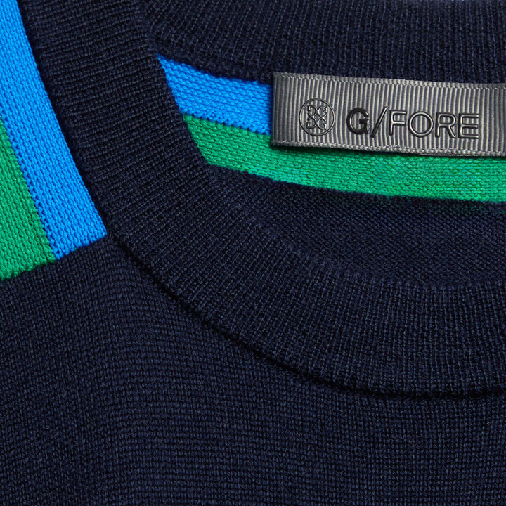 G/FORE MENS COLOURBLOCK INTARSIA CREWNECK MERINO WOOL SWEATER - TWILIGHT
