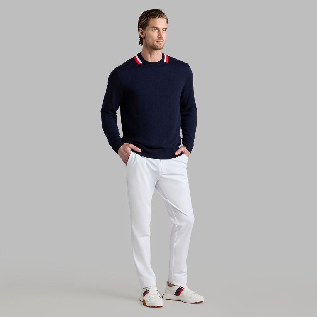 G/FORE MENS COLOUR BLOCK MERINO WOOL SWEATER - TWILIGHT / LAVA