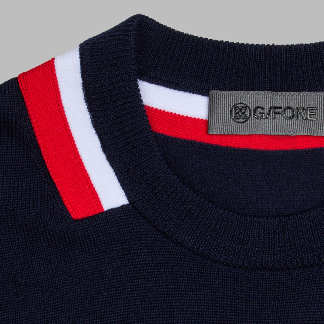 G/FORE MENS COLOUR BLOCK MERINO WOOL SWEATER - TWILIGHT / LAVA