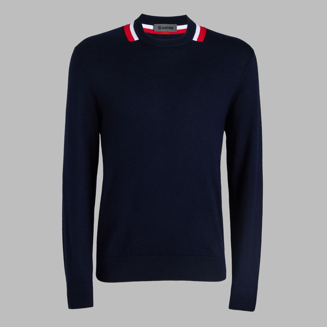 G/FORE MENS COLOUR BLOCK MERINO WOOL SWEATER - TWILIGHT / LAVA