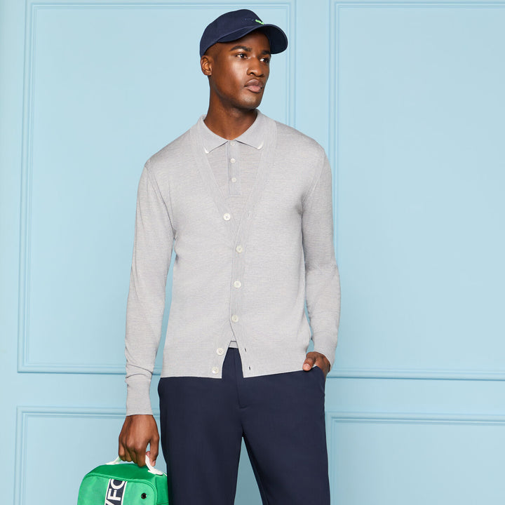 G/FORE MEN'S LTD RELEASE MERINO WOOL KNIT CARDIGAN - NIMBUS