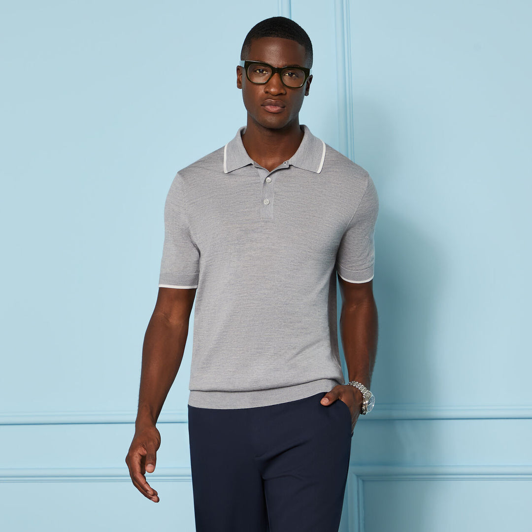 G/FORE MEN'S LTD RELEASE MERINO WOOL KNIT SWEATER POLO - NIMBUS MELANGE