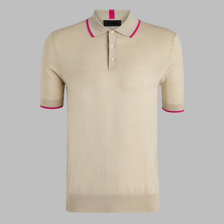 G/FORE MEN'S LTD RELEASE MERINO WOOL KNIT SWEATER POLO - PUMICE
