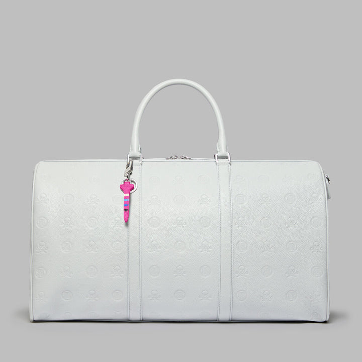 G/FORE EMBOSSED SKULL & TEES LEATHER WEEKENDER - NIMBUS