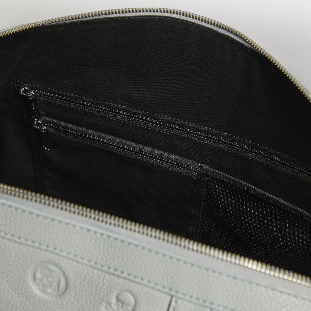 G/FORE EMBOSSED SKULL & TEES LEATHER WEEKENDER - NIMBUS