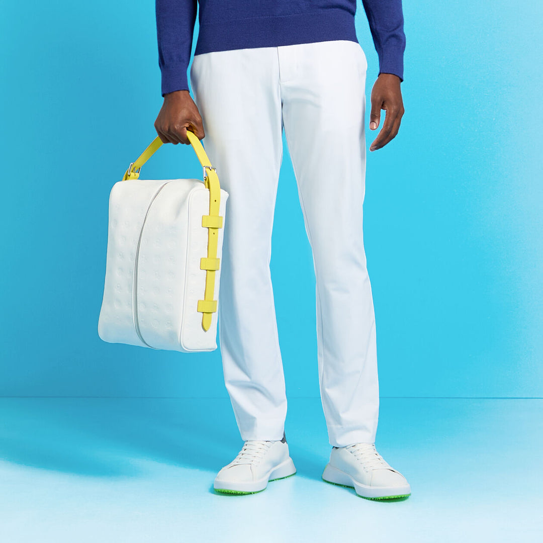 G/FORE EMBOSSED LUXE LEATHER GOLF SHOEBAG - SNOW