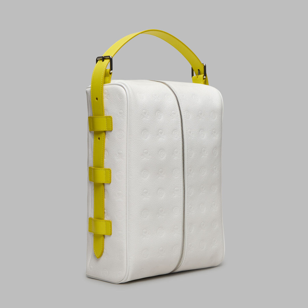 G/FORE EMBOSSED LUXE LEATHER GOLF SHOEBAG - SNOW