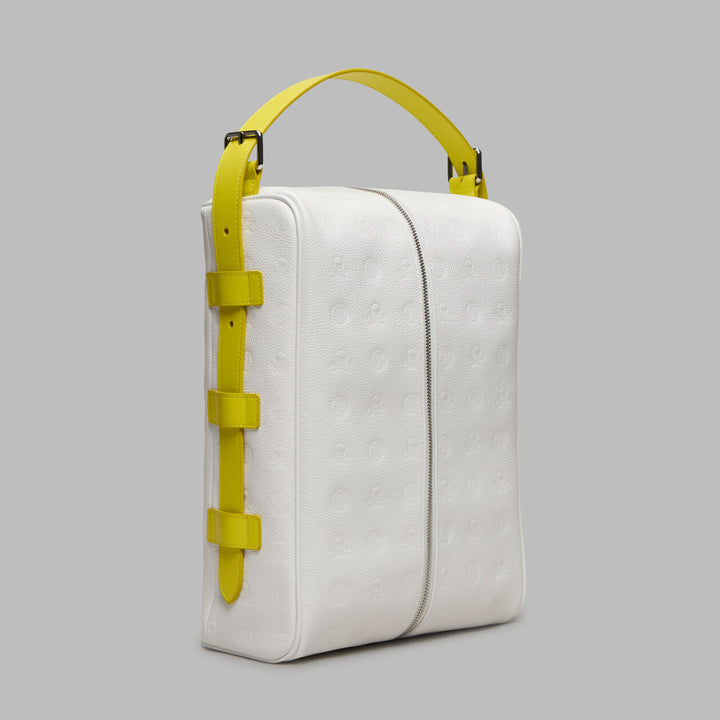 G/FORE EMBOSSED LUXE LEATHER GOLF SHOEBAG - SNOW