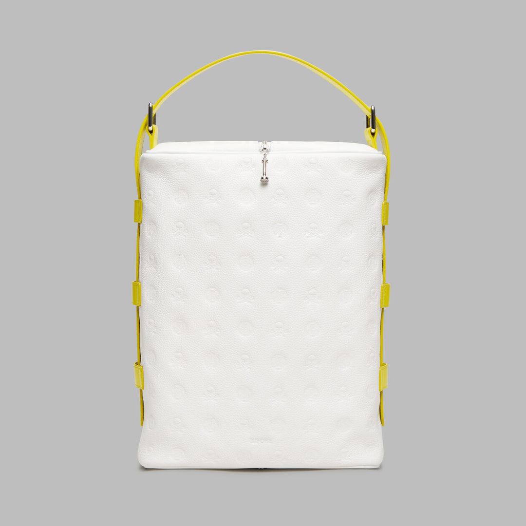 G/FORE EMBOSSED LUXE LEATHER GOLF SHOEBAG - SNOW