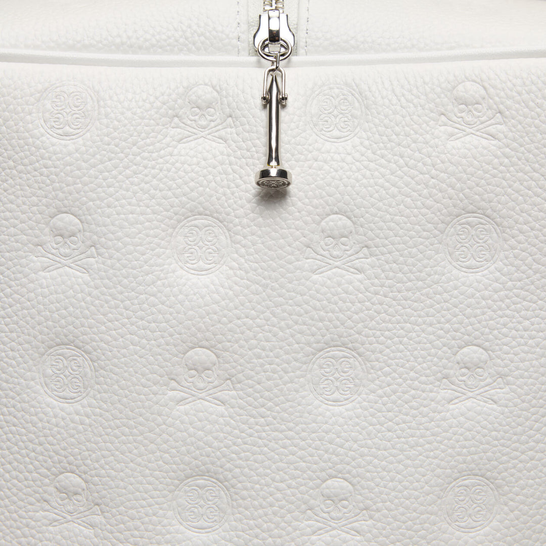G/FORE EMBOSSED LUXE LEATHER GOLF SHOEBAG - SNOW