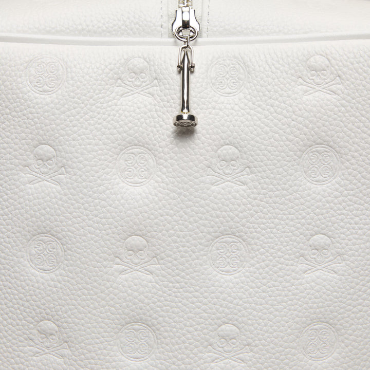 G/FORE EMBOSSED LUXE LEATHER GOLF SHOEBAG - SNOW
