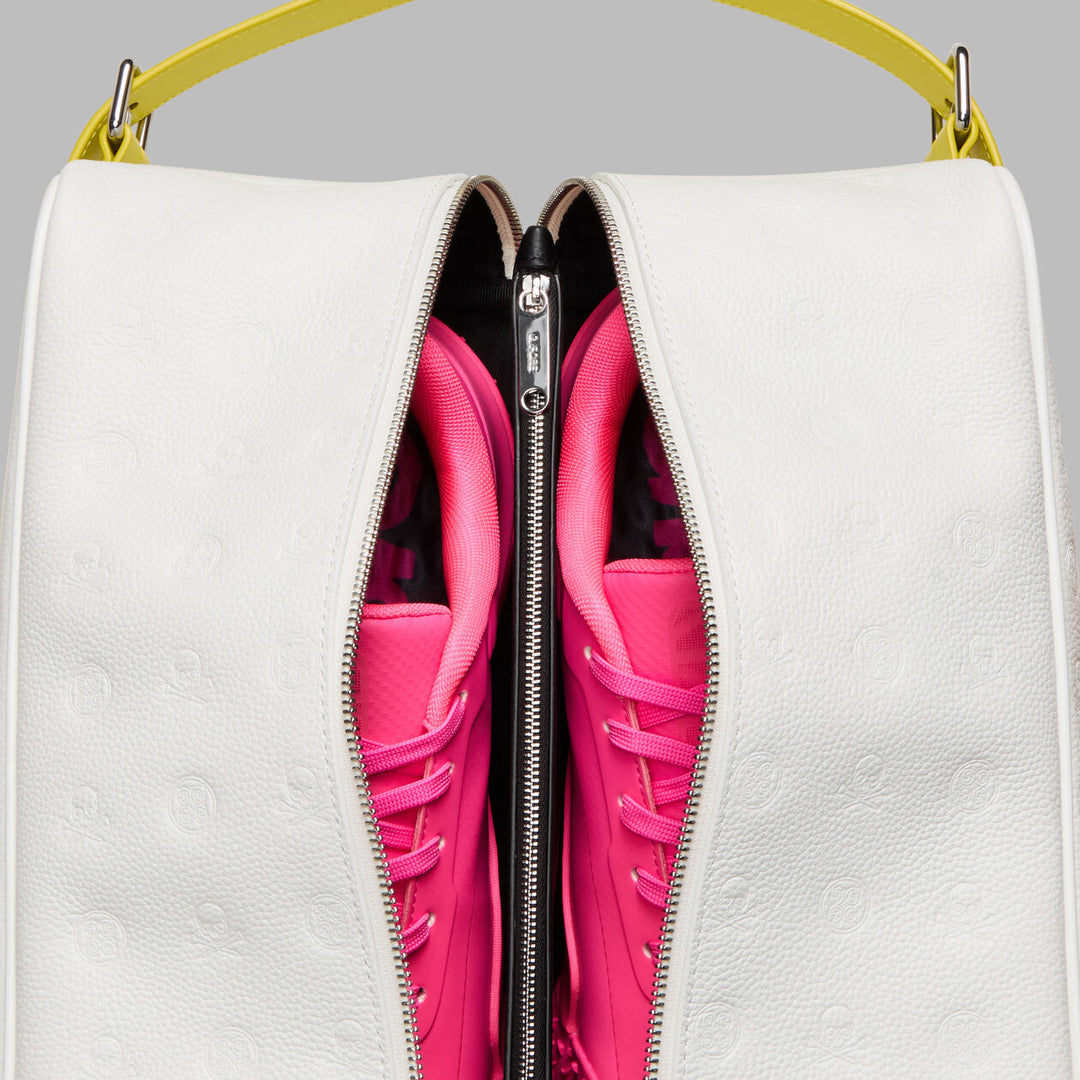 G/FORE EMBOSSED LUXE LEATHER GOLF SHOEBAG - SNOW