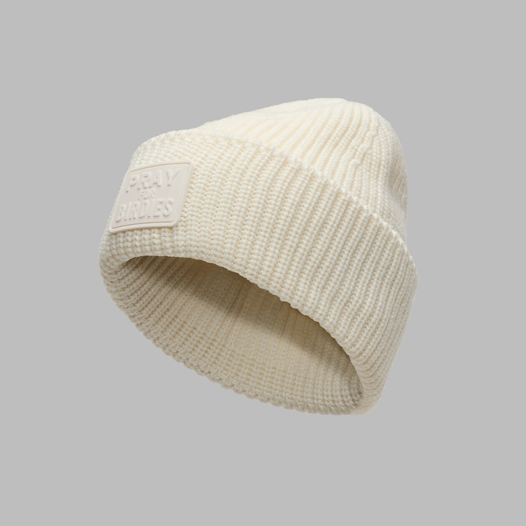 G/FORE UNISEX PRAY FOR BIRDIES WOOL CASHMERE BEANIE - CHALK WHITE