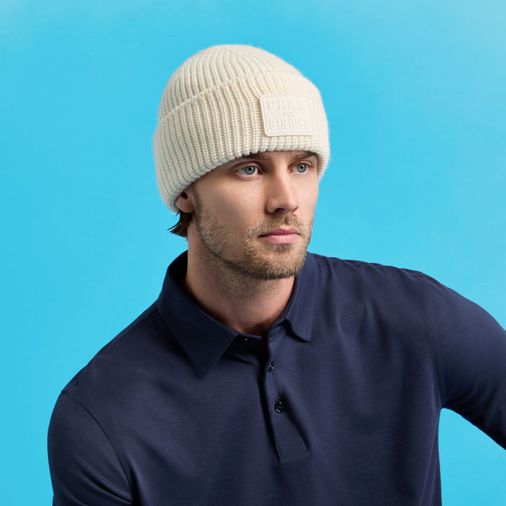 G/FORE UNISEX PRAY FOR BIRDIES WOOL CASHMERE BEANIE - CHALK WHITE
