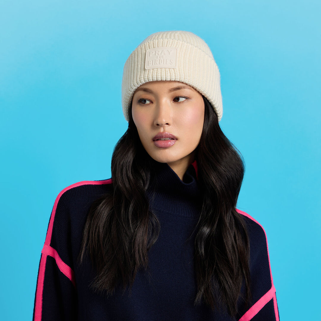 G/FORE UNISEX PRAY FOR BIRDIES WOOL CASHMERE BEANIE - CHALK WHITE