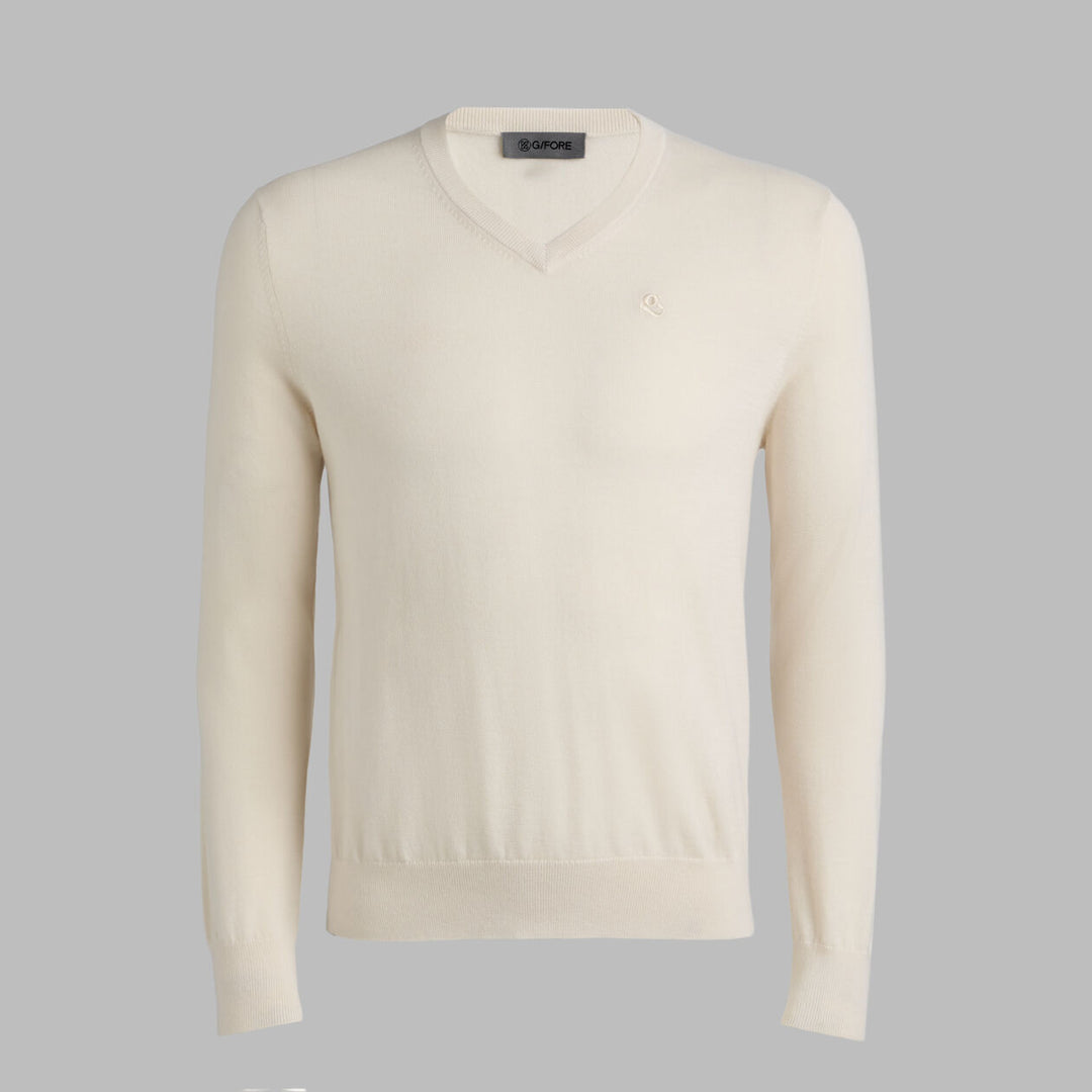 G/FORE UNISEX G SCRIBE VERSE V NECK CASHMERE SWEATER - CHALK WHITE