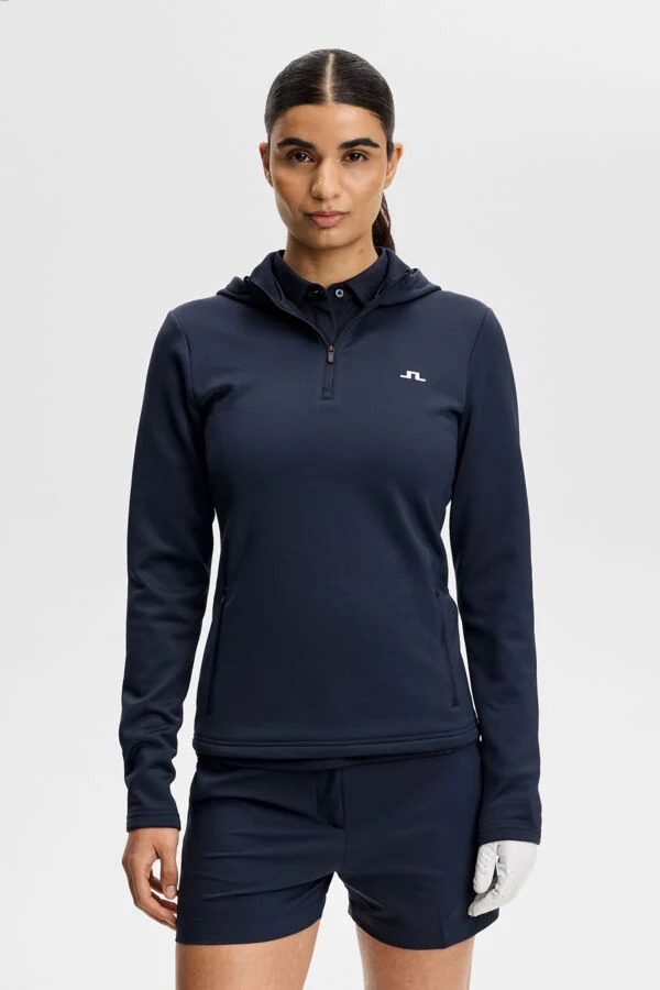 J.Lindeberg Women's Aerielle Quarter Zip Hood - NAVY