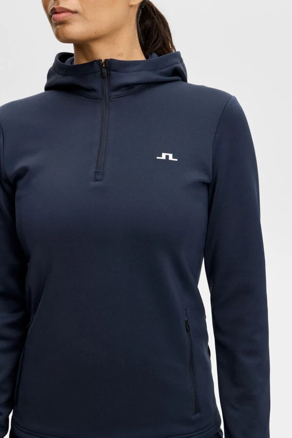 J.Lindeberg Women's Aerielle Quarter Zip Hood - NAVY