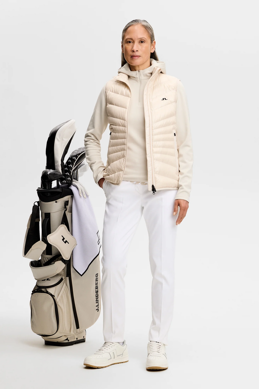 J.Lindeberg Women's Aerielle Quarter Zip Hood - MOONBEAM