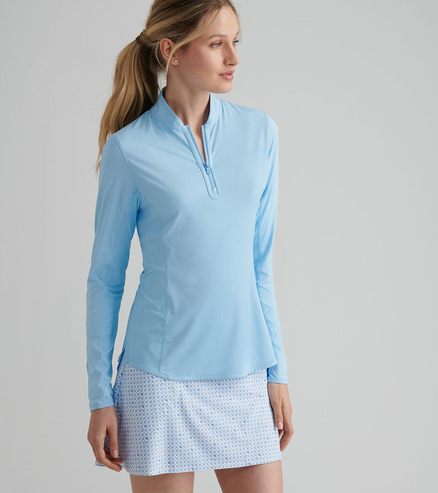 Peter Millar Womens Lightweight Long Sleeve Zip Sun Shirt - BLUE SOUND