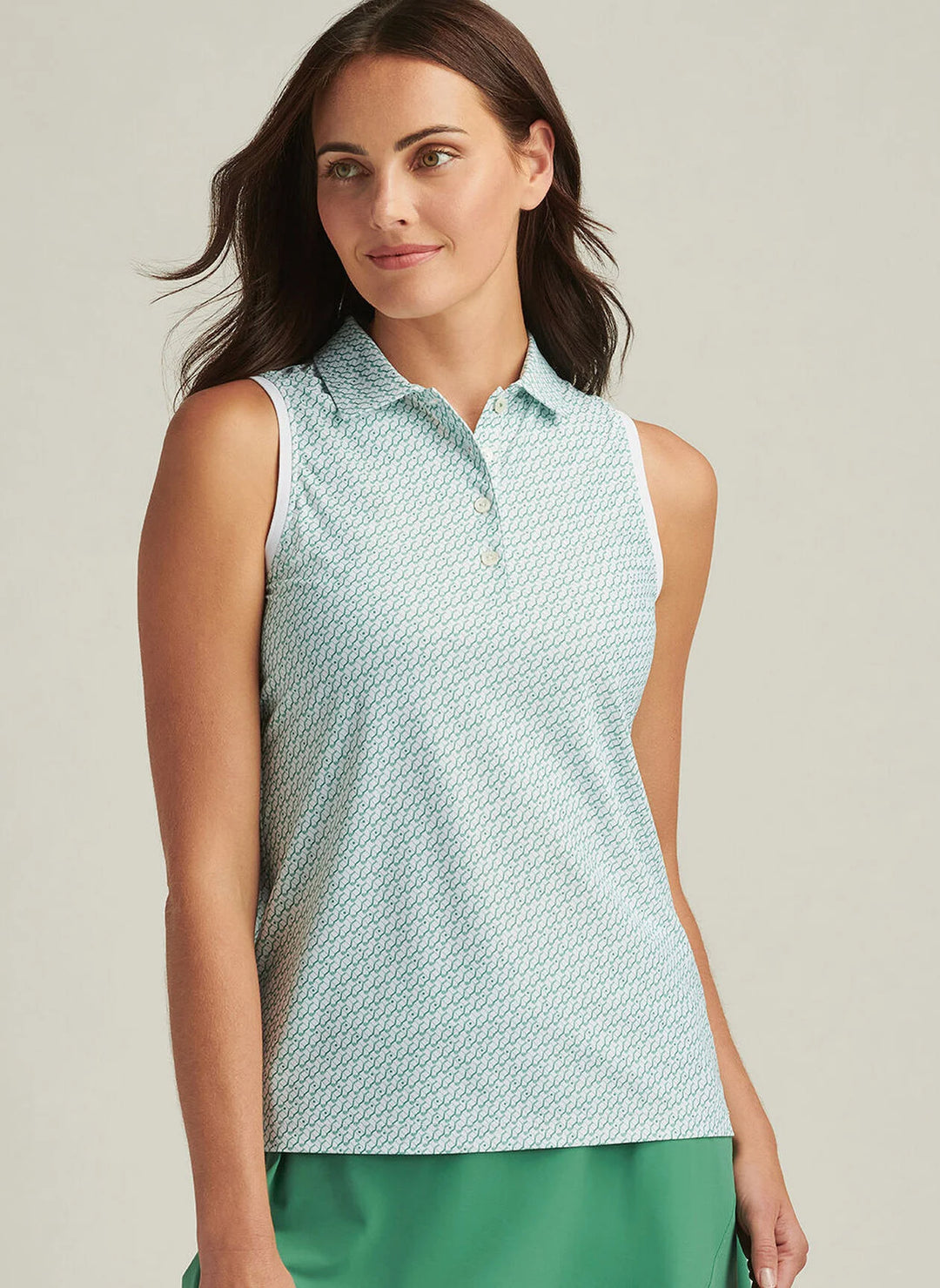 Peter Millar Womens House of Clubs Banded Sport Mesh Sleeveless Button Polo - White