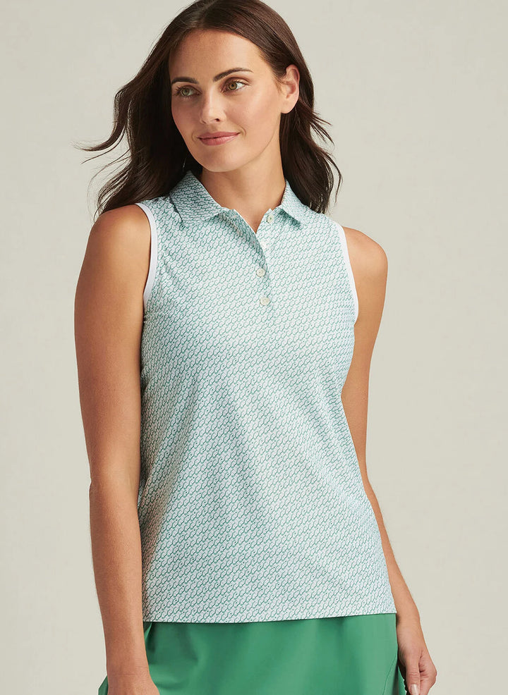 Peter Millar Womens House of Clubs Banded Sport Mesh Sleeveless Button Polo - White