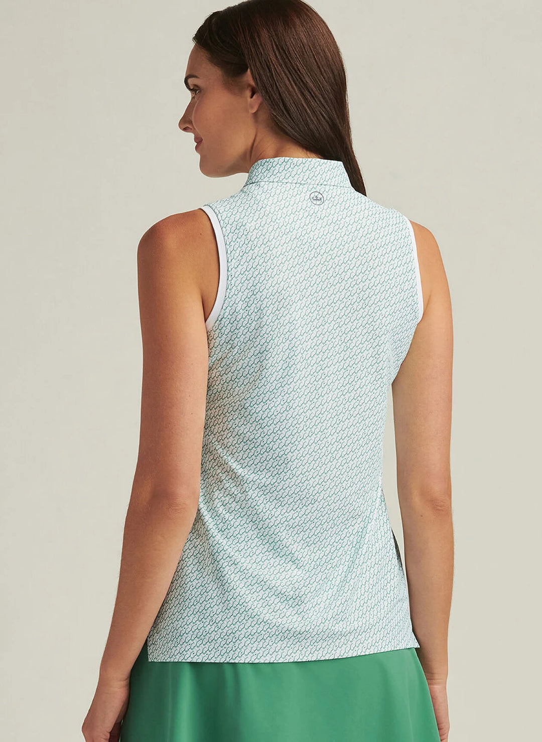 Peter Millar Womens House of Clubs Banded Sport Mesh Sleeveless Button Polo - White