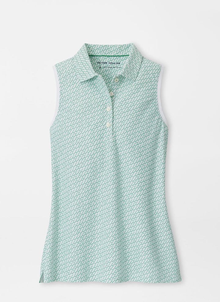 Peter Millar Womens House of Clubs Banded Sport Mesh Sleeveless Button Polo - White