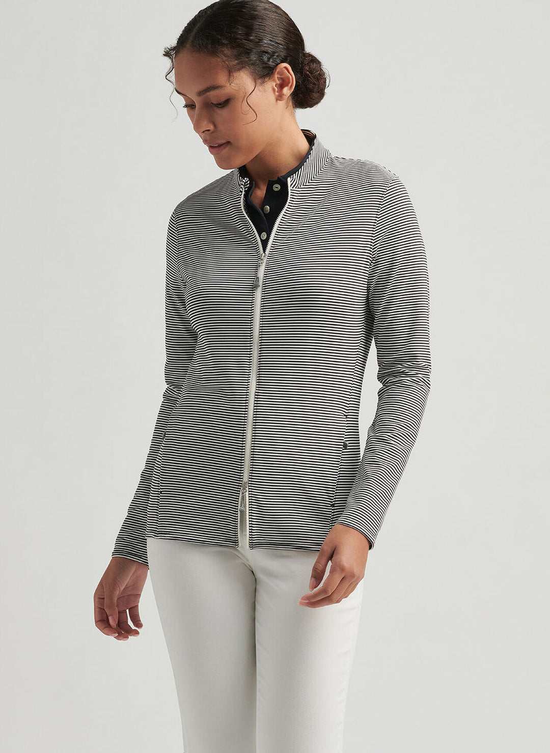 Peter Millar Womens Vista Stripe Katy Full Zip Layer - Black Ivory