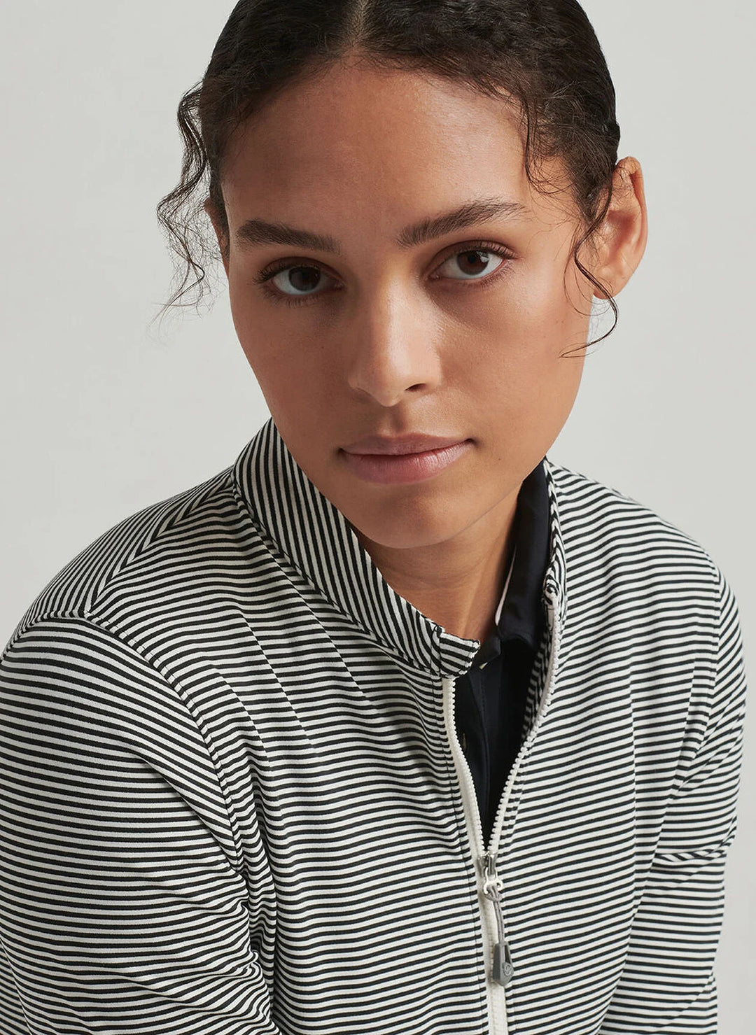 Peter Millar Womens Vista Stripe Katy Full Zip Layer - Black Ivory