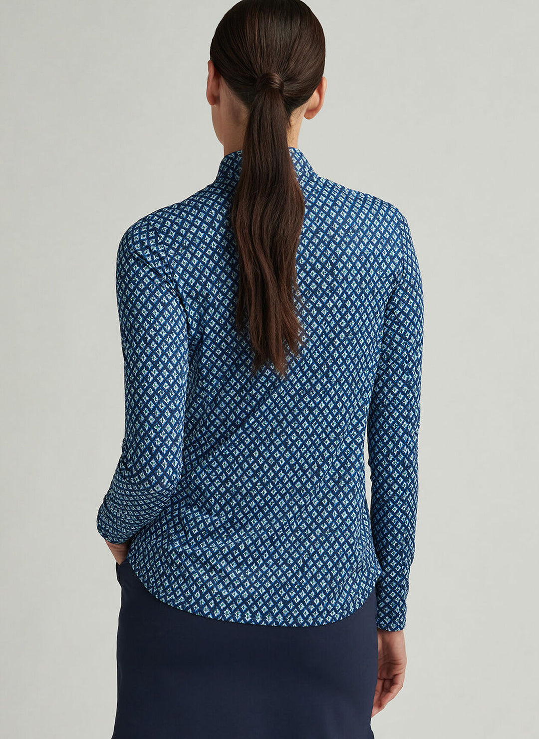 Peter Millar Womens Ocean Ikat Lightweight Zip Sun Shirt - Navy